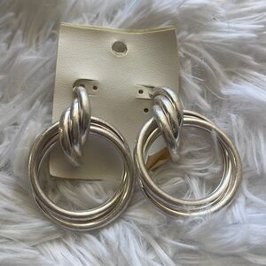 EARRINGS FREE PEOPLE L DOUBLE HOOPS SILVER FILL POST UNIQUE NEW TAGS
